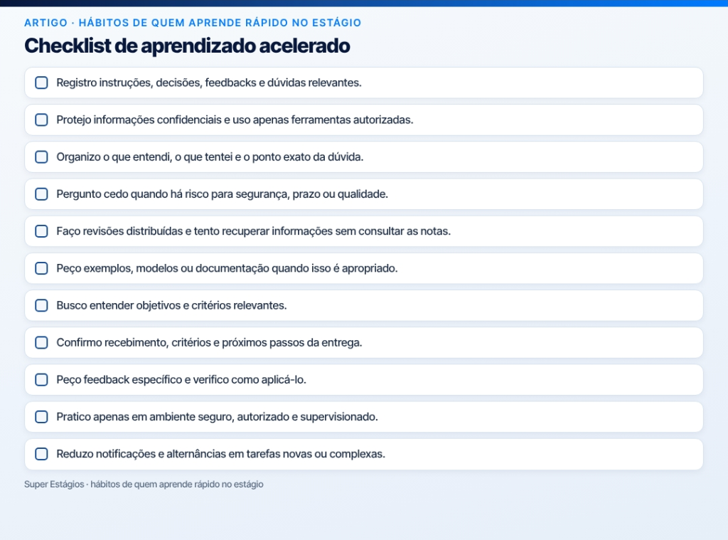 aprender rápido no estágio