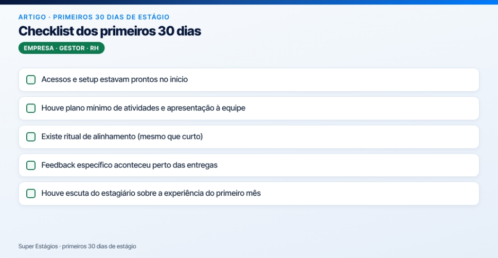 primeiros 30 dias de estágio