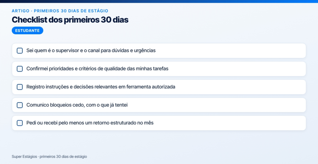 primeiros 30 dias de estágio