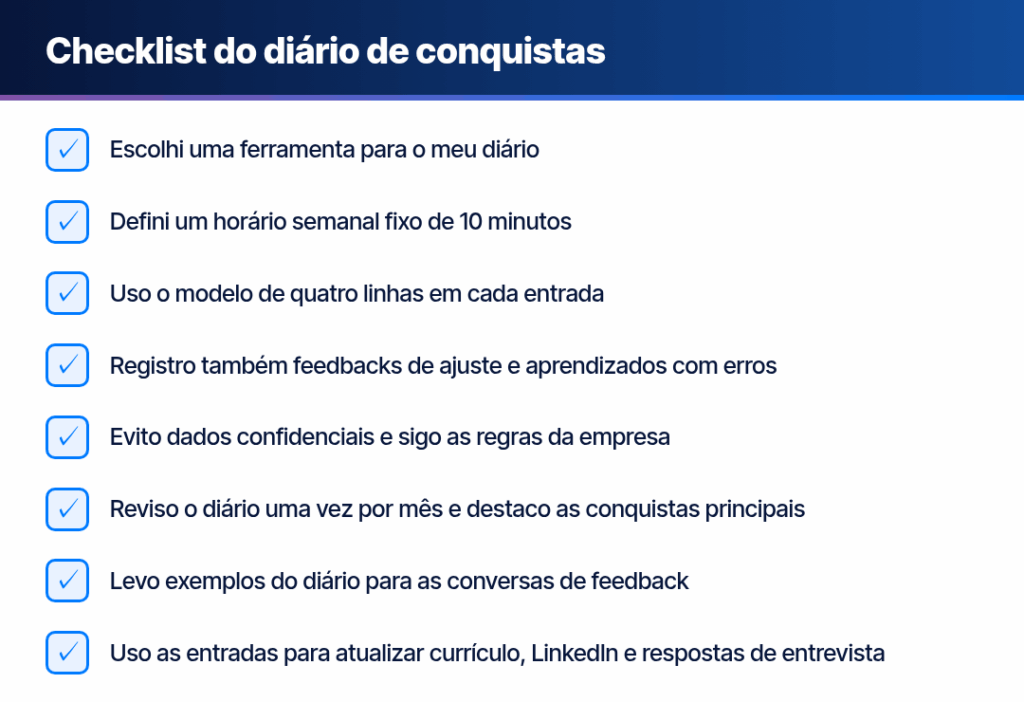 diário de conquistas no estágio